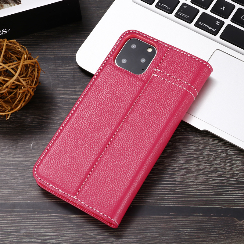 Genuine Leather Card Slot Wallet Phone Case with Flip Cover and Stand